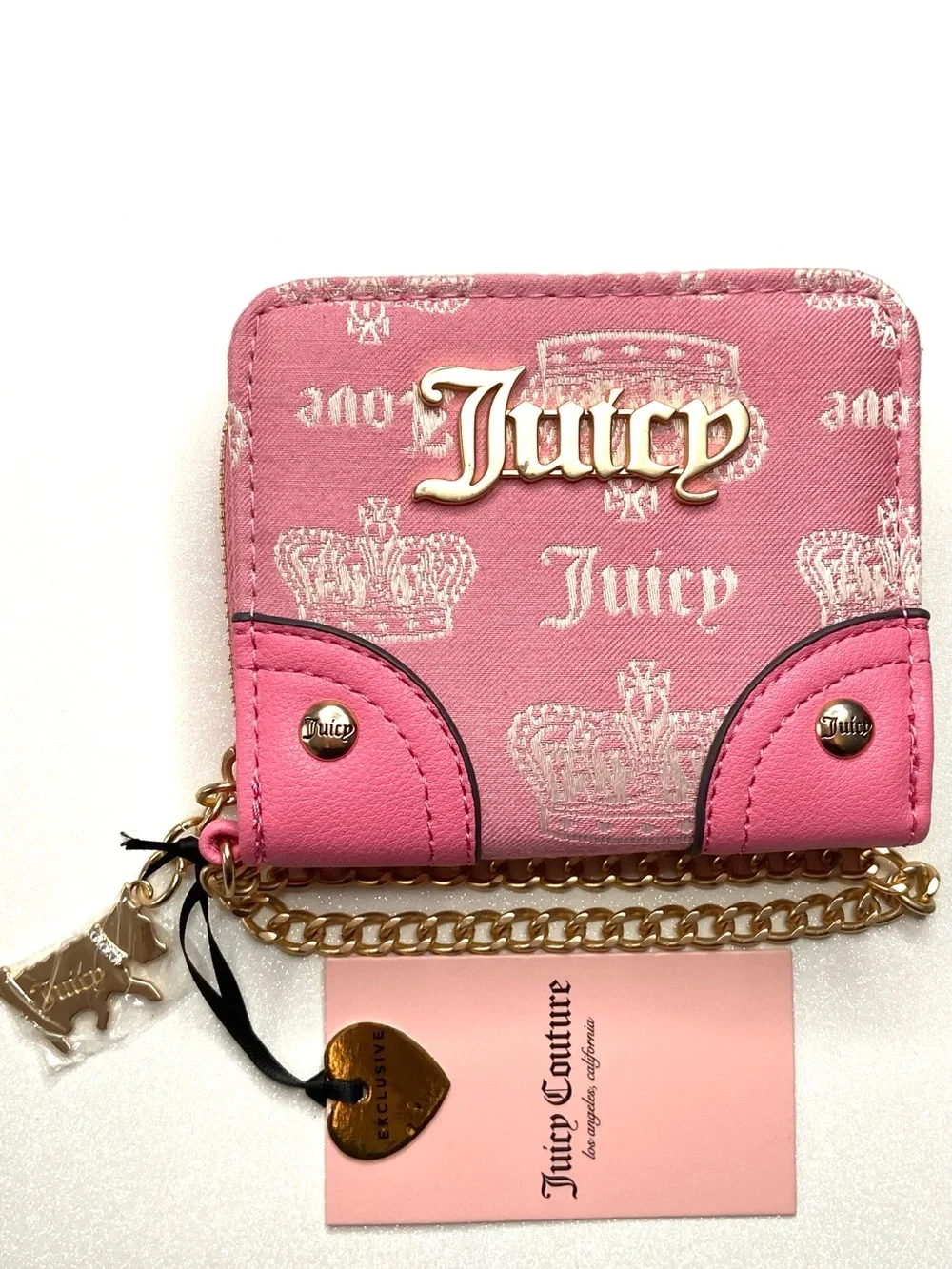 Juicy Couture Pink Logo Wallet with Gold Chain Accent